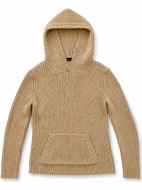 Moda International Ribbed Hooded Turtleneck Sweater - Camel